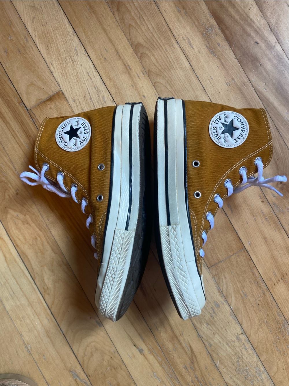 Converse High-Top Sneakers in Mustard Yellow with White Accents - Picture 3 of 10